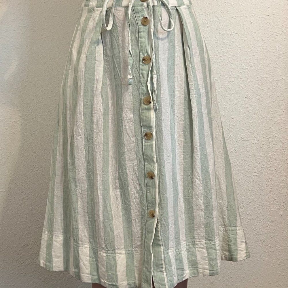 Striped Linen Button Skirt - Picture 2 of 2